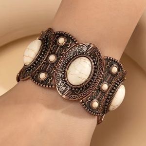 🌵Aztec White Turquoise Stretch Metal Bracelet -Western Cowgirlrl